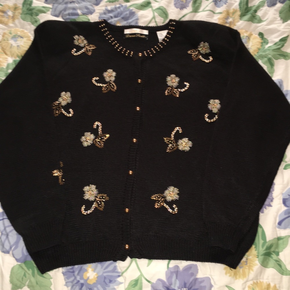 Elegant Black Embellished Cardigan